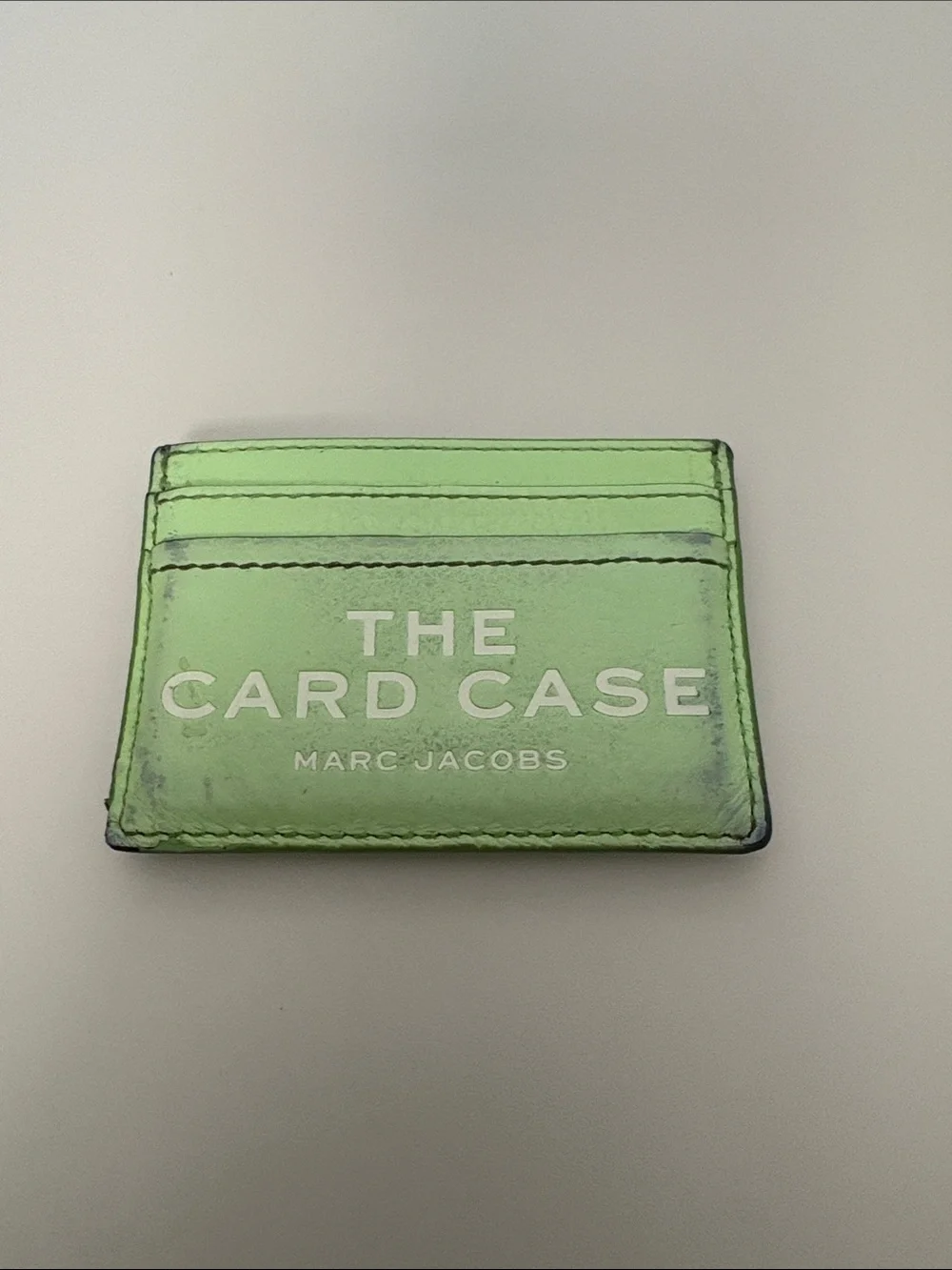 Marc Jacobs Neon Green 'THE CARD CASE' Leather Card Holder